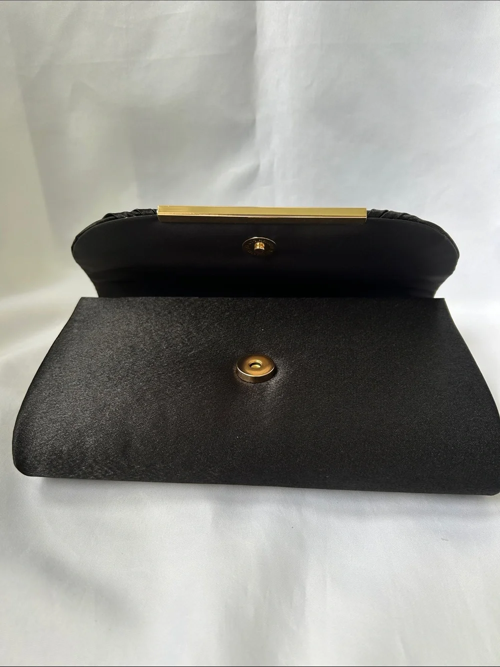 Black Pleated Evening Clutch with Gold Chain